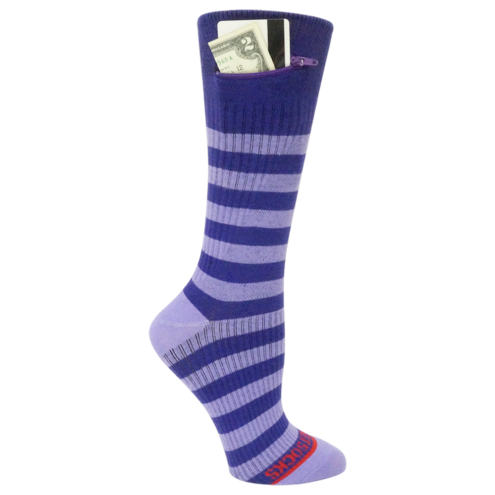 Compression Pocket Socks®, Crew, Purple Stripe, Small/Medium