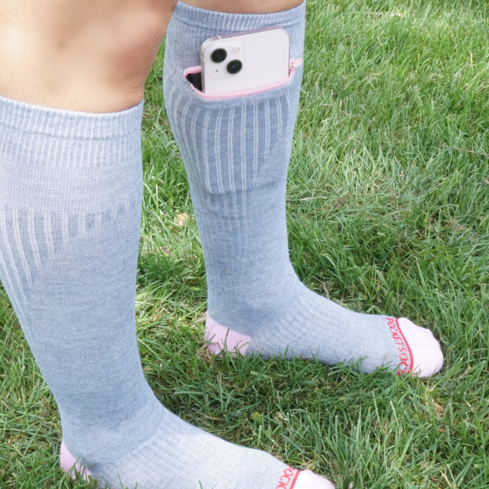 
                  
                    Compression Pocket Socks®, Over the Calf, Grey with Pink, Small/Medium
                  
                