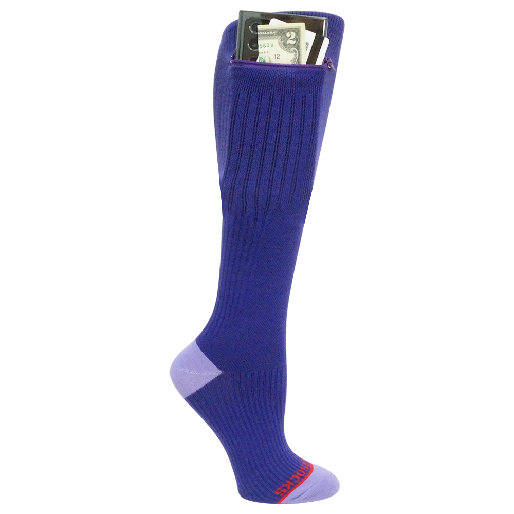 Compression Pocket Socks®, Over the Calf, Purple with Lavender, Small/Medium