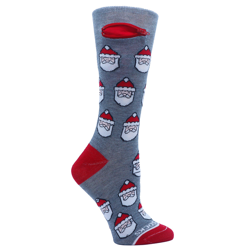 Santa on Grey Pocket Socks® , Womens, One Size – pocketsocks.com