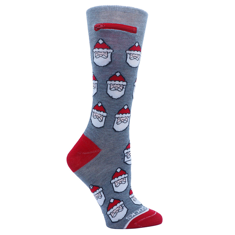 Santa on Grey Pocket Socks® , Womens, One Size – pocketsocks.com